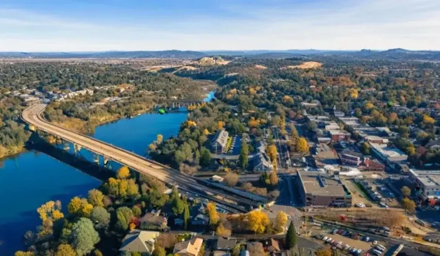 Aerial view of Folsom and Folsom Lake
