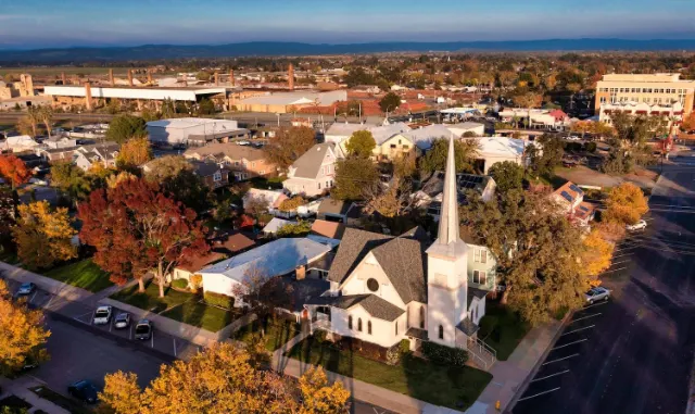 Aerial view of downtown Lincoln, California