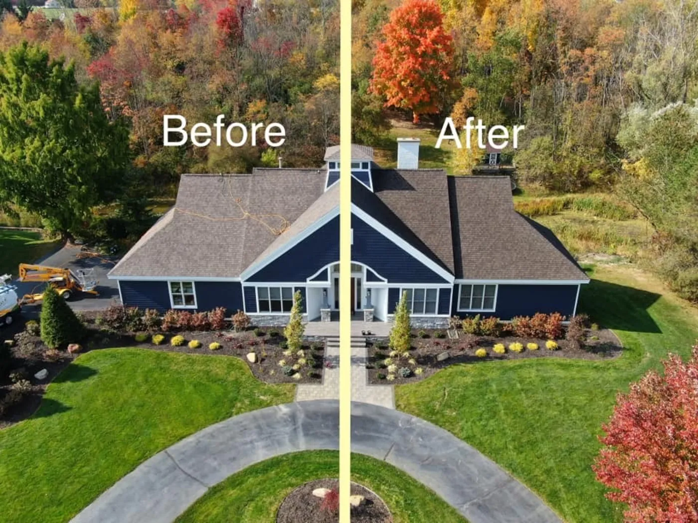 before and after picture of roof treated by Roof Maxx